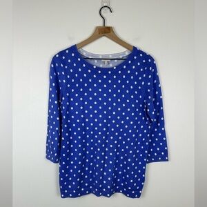 Talbots Cotton Crew Neck Blue Polka Dots Lightweight Sweater Women’s Sz M